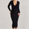 Elisabeth | Black V-Neck Long-Sleeved Midi Dress 2 Elisabeth | Black V-Neck Long-Sleeved Midi Dress -Sangyong Store WB CL128984002 Elisabeth BlackMeshV NeckLong SleevedMaxiDress1