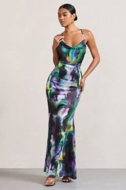 Lifetime | Watercolour Print Satin Cowl Neck Maxi Dress With Cross Back Detail -Sangyong Store WB CL128986152 LifetimeWatercolourPrintSatinCowlNeckMaxiDressWithCrossBackDetail1 5f00433c 417b 4483 b104 4fe99c0c3c75