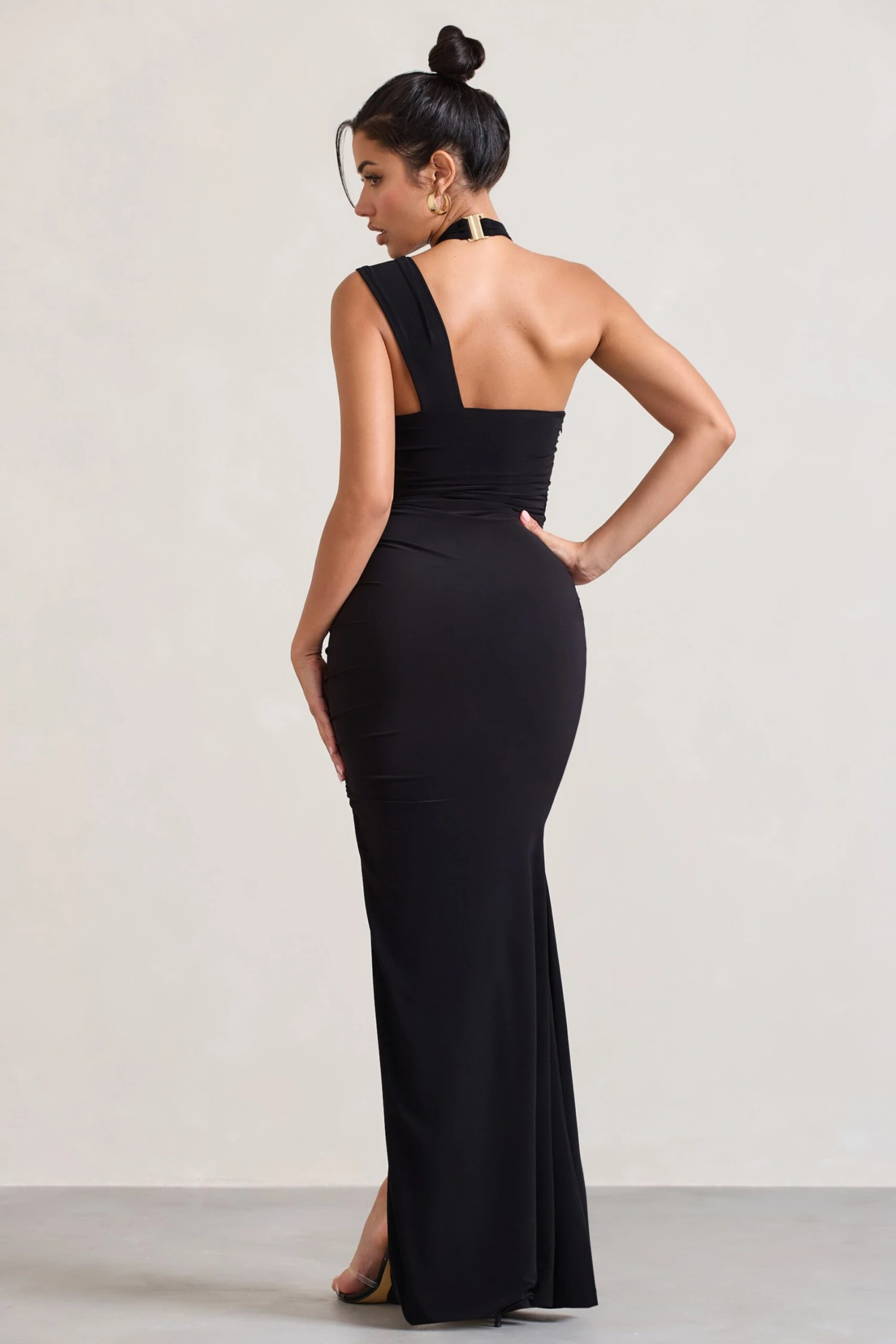 Ignite | Black Strappy Halter-Neck Asymmetric Maxi Dress 4 Ignite | Black Strappy Halter-Neck Asymmetric Maxi Dress - Image 2