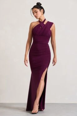 Ignite | Burgundy Strappy Halter-Neck Asymmetric Maxi Dress -Sangyong Store WB CL128991067 IgniteBurgundyStrappyHalter NeckAsymmetricMaxiDress4