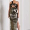 Shimmer | Gold Metallic Asymmetric Maxi Dress With Knotted Strap -Sangyong Store WB CL128992007 ShimmerGoldMetallicAsymmetricMaxiDressWithKnottedStrap0