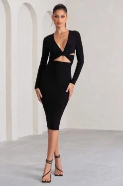 Julieta | Black Plunge Neck Long Sleeve Ruched Midi Dress With Cut Out Detail 13 Julieta | Black Plunge Neck Long Sleeve Ruched Midi Dress With Cut Out Detail -Sangyong Store WB CL129022 JulietaBlackPlungeNeckLongSleeveRuchedMidiDressWithCutOutDetail0 d22f1a2b 6886 4254 9abc 616df33b4525