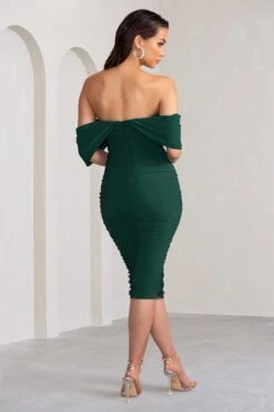 Sangyong Store -Sangyong Store WB CL129028 LoveMeBottleGreenOffTheShouldersRuchedMidiDress5