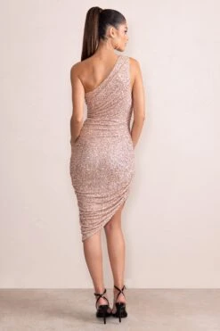 Friya | Champagne Sequin Asymmetrical One Shoulder Ruched Midi Dress -Sangyong Store WB CL129036 FriyaChampagneSequinAsymmetricalOneShoulderRuchedMidiDress4 54958c8b 2ddd 4d00 8051 c32d30c7e555