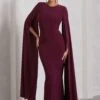 Kimmy | Burgundy High Neck Maxi Dress With Cape Sleeves 1 Kimmy | Burgundy High Neck Maxi Dress With Cape Sleeves -Sangyong Store WB CL129258069 KimmyBurgundyHighNeckMaxiDresswithFloorLengthSleeves0