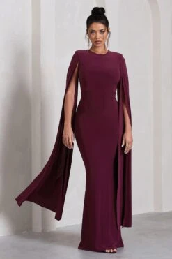 Kimmy | Burgundy High Neck Maxi Dress With Cape Sleeves -Sangyong Store WB CL129258069 KimmyBurgundyHighNeckMaxiDresswithFloorLengthSleeves5