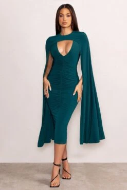 Myla | Bottle Green V-Neck Ruched Midi Dress With Cape Overlay 10 Myla | Bottle Green V-Neck Ruched Midi Dress With Cape Overlay -Sangyong Store WB CL129260 MylaBottleGreenV NeckRuchedMidiDresswithCapeOverlay0 68d60265 8f16 4b7b a10c 898a56c0c333