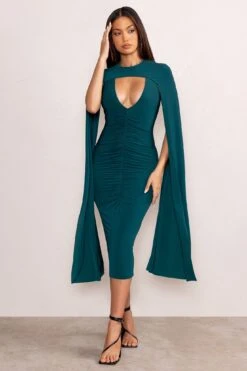 Myla | Bottle Green V-Neck Ruched Midi Dress With Cape Overlay 11 Myla | Bottle Green V-Neck Ruched Midi Dress With Cape Overlay -Sangyong Store WB CL129260 MylaBottleGreenV NeckRuchedMidiDresswithCapeOverlay3 a1eca462 0bf5 4e87 a47d dd0e1a6701ff