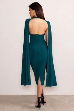 Myla | Bottle Green V-Neck Ruched Midi Dress With Cape Overlay 8 Myla | Bottle Green V-Neck Ruched Midi Dress With Cape Overlay -Sangyong Store WB CL129260 MylaBottleGreenV NeckRuchedMidiDresswithCapeOverlay5 71384456 afad 47d0 a699 314a025ba962