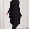 Keva | Black Long Sleeve Ruched Maxi Dress With Cape Detailing 2 Keva | Black Long Sleeve Ruched Maxi Dress With Cape Detailing -Sangyong Store WB CL129265002 KevaBlackLongSleeveRuchedMaxiDresswithCapeDetailing4 9f90b71f 6778 4709 83fd 703888b608ef