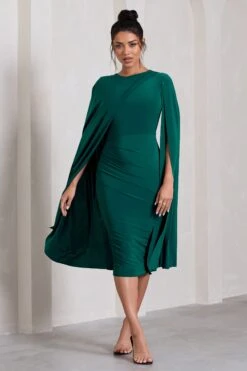 Marysol | Bottle Green Asymmetric Cape Midi Dress 10 Marysol | Bottle Green Asymmetric Cape Midi Dress -Sangyong Store WB CL129284047 Marysol BottleGreenAsymmetricCapeMidiDress0