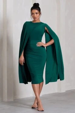 Marysol | Bottle Green Asymmetric Cape Midi Dress 11 Marysol | Bottle Green Asymmetric Cape Midi Dress -Sangyong Store WB CL129284047 Marysol BottleGreenAsymmetricCapeMidiDress1