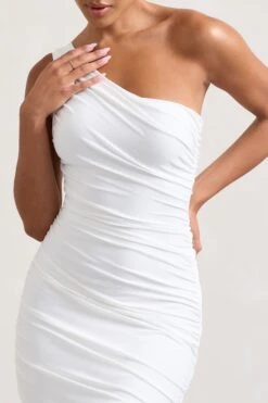 Dorit | White One Shoulder Asymmetric Ruched Midi Dress -Sangyong Store WB CL129293005 Dorit WhiteOneShoulderAsymmetricRuchedMidiDress5