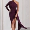 Catherine | Plum Asymmetric Midi Dress With Statement Drape -Sangyong Store WB CL129314101 CatherinePlumAsymmetricMidiDressWithStatementDrape6
