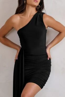 Charlie | Black One Shoulder Ruched Mini Dress With Statement Drape 9 Charlie | Black One Shoulder Ruched Mini Dress With Statement Drape -Sangyong Store WB CL129320 CharlieBlackOneShoulderRuchedMiniDressWithStatementDrape5 01