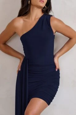 Charlie | Navy One Shoulder Ruched Mini Dress With Statement Drape 9 Charlie | Navy One Shoulder Ruched Mini Dress With Statement Drape -Sangyong Store WB CL129320 CharlieNavyOneShoulderRuchedMiniDressWithStatementDrape5