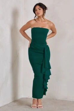 Fleur | Bottle Green Bandeau Ruffle Maxi Dress -Sangyong Store WB CL129323 FleurBottleGreenBandeauRuffleMaxiDress3 01db22aa ed3e 49ae b239 c959095260a1