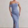Tullulah | Blue Asymmetric Draped Maxi Dress With Split 2 Tullulah | Blue Asymmetric Draped Maxi Dress With Split -Sangyong Store WB CL129326 TullulahIceBlueAsymmetricDrapedMaxiDressWithSplit1
