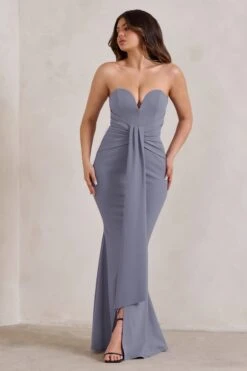 Carrie | Grey Sweetheart Neckline Maxi Dress With Statement Tie -Sangyong Store WB CL129327 CarrieGreySweetheartNecklineMaxiDressWithStatementTie1
