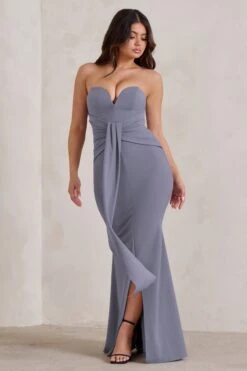 Carrie | Grey Sweetheart Neckline Maxi Dress With Statement Tie -Sangyong Store WB CL129327 CarrieGreySweetheartNecklineMaxiDressWithStatementTie3 d5757d51 d27b 44b0 9a11 b6cd8bdfb204