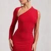 Siren | Red One Shoulder Bodycon Mini Dress -Sangyong Store WB CL129344004 SirenRedOneShoulderBodyconDress0