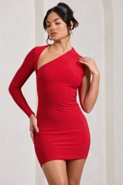 Siren | Red One Shoulder Bodycon Mini Dress -Sangyong Store WB CL129344004 SirenRedOneShoulderBodyconDress1