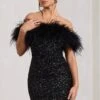 New Money | Black Bodycon Sequin Mini Dress With Feather Trim -Sangyong Store WB CL129364002 NewMoney BlackBodyconSequinMiniDressWithFeatherTrim3