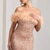 New Money | Gold Bodycon Sequin Mini Dress With Feather Trim -Sangyong Store WB CL129364007 NewMoneyGoldBodyconSequinMiniDressWithFeatherTrim1
