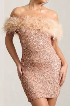 New Money | Gold Bodycon Sequin Mini Dress With Feather Trim -Sangyong Store WB CL129364007 NewMoneyGoldBodyconSequinMiniDressWithFeatherTrim2 98d24c63 ed62 47f0 9fdf c2d7ea47a83b
