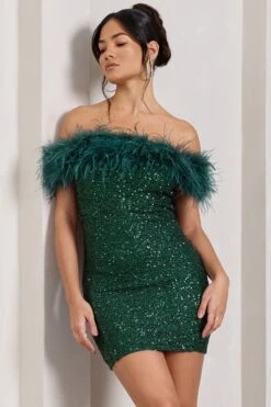 New Money | Green Bodycon Sequin Mini Dress With Feather Trim 10 New Money | Green Bodycon Sequin Mini Dress With Feather Trim -Sangyong Store WB CL129364014 NewMoneyGreenBodyconSequinMiniDressWithFeatherTrim0