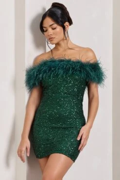 New Money | Green Bodycon Sequin Mini Dress With Feather Trim 11 New Money | Green Bodycon Sequin Mini Dress With Feather Trim -Sangyong Store WB CL129364014 NewMoneyGreenBodyconSequinMiniDressWithFeatherTrim1