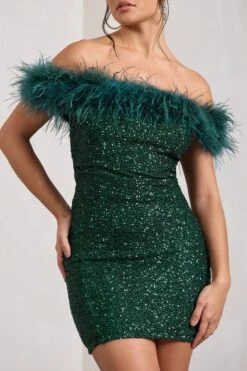 New Money | Green Bodycon Sequin Mini Dress With Feather Trim 9 New Money | Green Bodycon Sequin Mini Dress With Feather Trim -Sangyong Store WB CL129364014 NewMoneyGreenBodyconSequinMiniDressWithFeatherTrim3