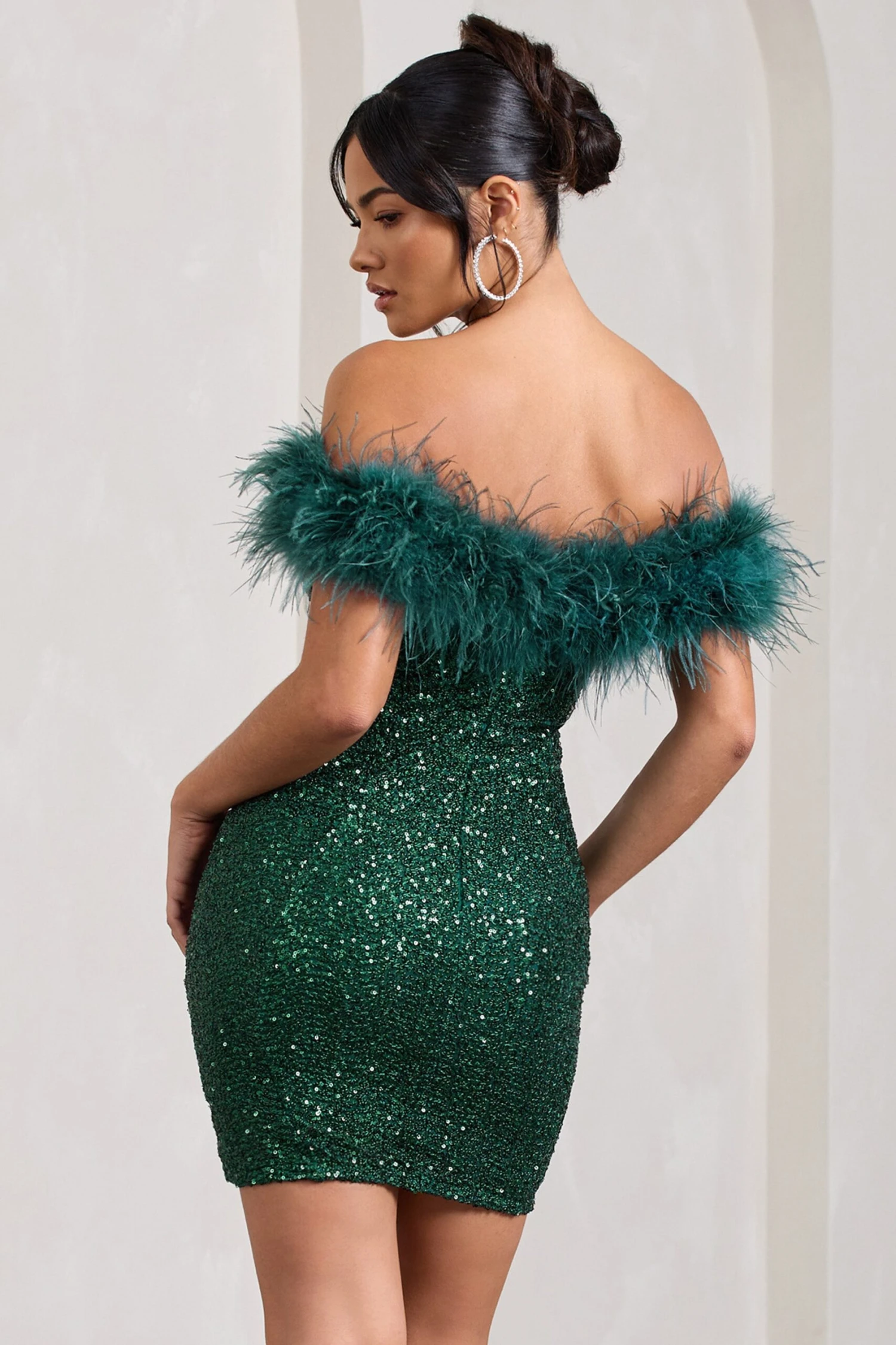New Money | Green Bodycon Sequin Mini Dress With Feather Trim 4 New Money | Green Bodycon Sequin Mini Dress With Feather Trim - Image 2