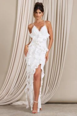 Clematis | White Lace Strappy Ruffled Maxi Dress -Sangyong Store WB CL129366005 ClematisWhiteLaceStrappyRuffledMaxiDress2