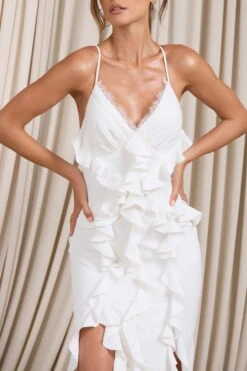 Clematis | White Lace Strappy Ruffled Maxi Dress -Sangyong Store WB CL129366005 ClematisWhiteLaceStrappyRuffledMaxiDress4