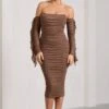 Favor | Mocha Ruched Mesh Bardot Midi Dress -Sangyong Store WB CL129388038 Favor MochaRuchedMeshBardotMidiDress0