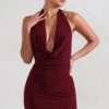 Liliana | Burgundy Cowl Neck Mini Dress -Sangyong Store WB CL129405 LilianaMerlotCowlNeckMiniDress3
