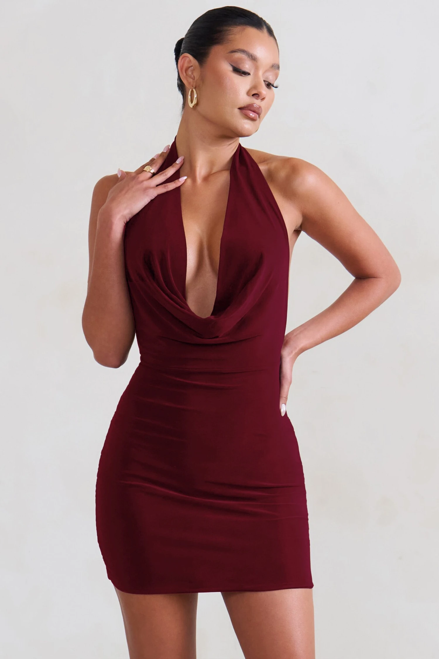 Liliana | Burgundy Cowl Neck Mini Dress 3 Liliana | Burgundy Cowl Neck Mini Dress