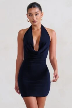 Liliana | Navy Cowl Neck Mini Dress