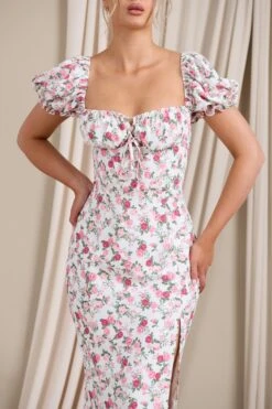 Two Scoops | Pink Floral Puff-Sleeved Corset Split Midi Dress 9 Two Scoops | Pink Floral Puff-Sleeved Corset Split Midi Dress -Sangyong Store WB CL129480147 TwoScoops PinkFloral6
