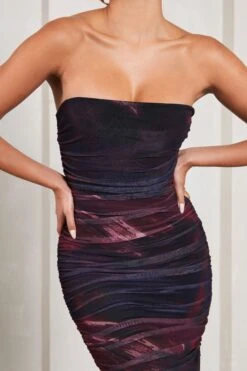 My Girl | Plum Print Strapless Bodycon Ruched Mesh Midi Dress -Sangyong Store WB CL129493162 MyGirlPlumPrintStraplessBodyconRuchedMeshMidiDress4