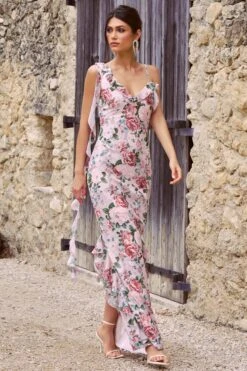 Leading Lady | Pink Floral Print Chiffon Asymmetric Ruffle Maxi Dress -Sangyong Store WB CL129536146