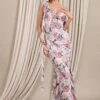 Leading Lady | Pink Floral Print Chiffon Asymmetric Ruffle Maxi Dress