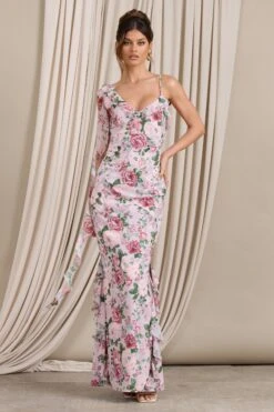 Leading Lady | Pink Floral Print Chiffon Asymmetric Ruffle Maxi Dress -Sangyong Store WB CL129536146 LeadingLadyPinkFloralPrintChiffonAsymmetricRuffleMaxiDress2