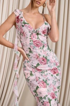 Leading Lady | Pink Floral Print Chiffon Asymmetric Ruffle Maxi Dress -Sangyong Store WB CL129536146 LeadingLadyPinkFloralPrintChiffonAsymmetricRuffleMaxiDress4