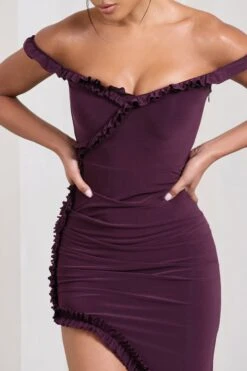 Deserted | Plum Bardot Frilled Asymmetric Midi Dress -Sangyong Store WB CL129681069 DesertedPlumBardotFrilledAsymmetricMidiDress4 18bf7f8a 866b 461e 89c2 d4b4d6ae1bd6