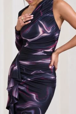 Compass | Black Printed One-Sleeved Cut-Out Maxi Dress With Ruffle 9 Compass | Black Printed One-Sleeved Cut-Out Maxi Dress With Ruffle -Sangyong Store WB CL129690166 CompassBlackPrintedOne SleevedCut OutMaxiDressWithRuffle4