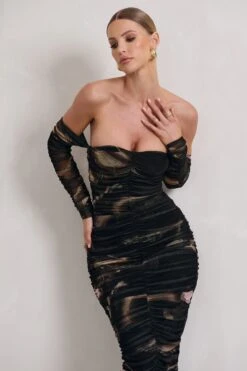 Indy | Brown Print Ruched Strapless Long-Sleeve Midi Dress 9 Indy | Brown Print Ruched Strapless Long-Sleeve Midi Dress -Sangyong Store WB CL129714110 IndyBrownPrintRuchedStraplessLong SleeveMidiDressBROWNPRINT9