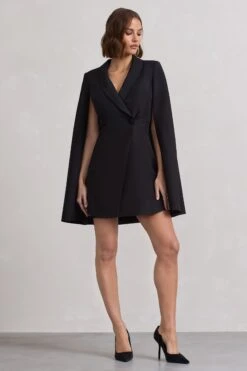 Suri | Black Tailored Cape Blazer Dress -Sangyong Store WB CL129732002 SuriBlackTailoredCapeBlazerDress1