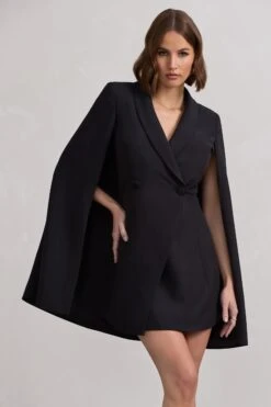 Suri | Black Tailored Cape Blazer Dress -Sangyong Store WB CL129732002 SuriBlackTailoredCapeBlazerDress6